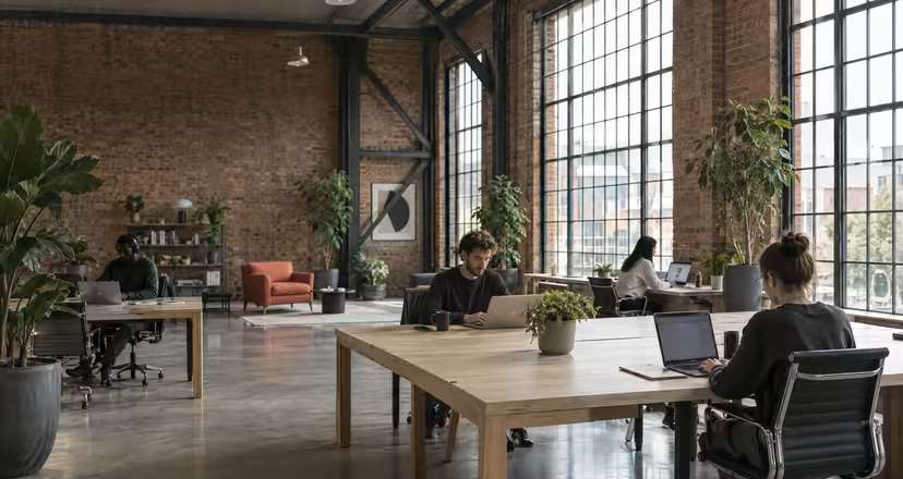 Hot desks on the ground floor at Loft Nine.