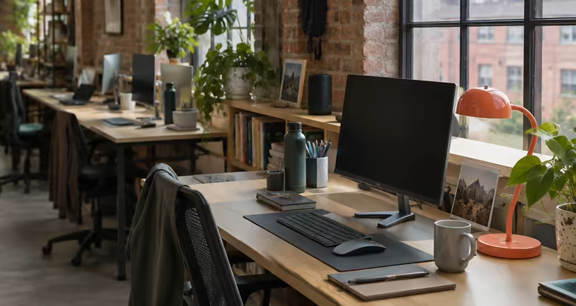 A bay of dedicated desks at Loft Nine.