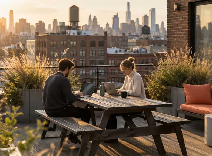 The roof terrace at Loft Nine on a late afternoon.